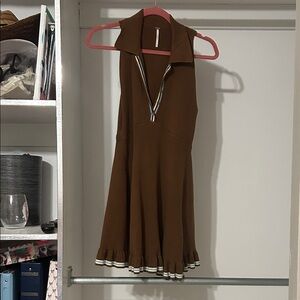 Free People Brown Mini Dress with Striped Accents